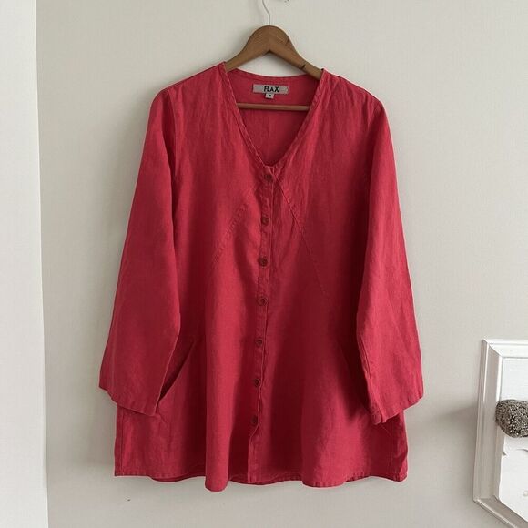 FLAX Linen Button tunic top Jacket S Long Lagenlook coastal grandma boho - Picture 10 of 12
